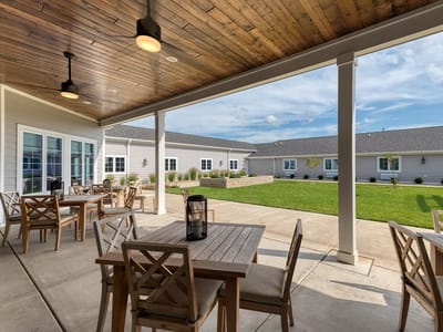 Beautiful outdoor patio area with seating