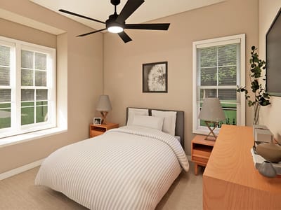 Contemporary styled private resident room with beige walls