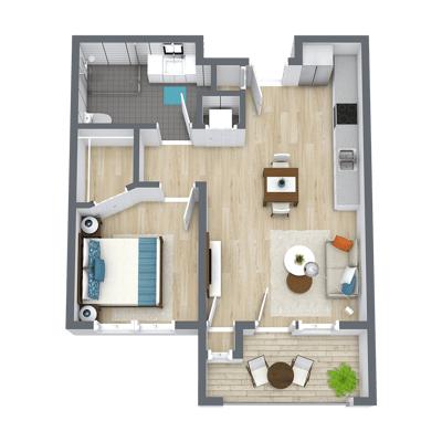 Architectural floor plan of a living unit