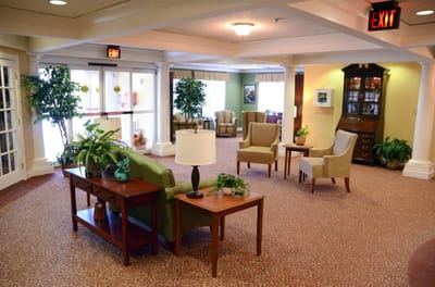 Common area with seating and decorative plants