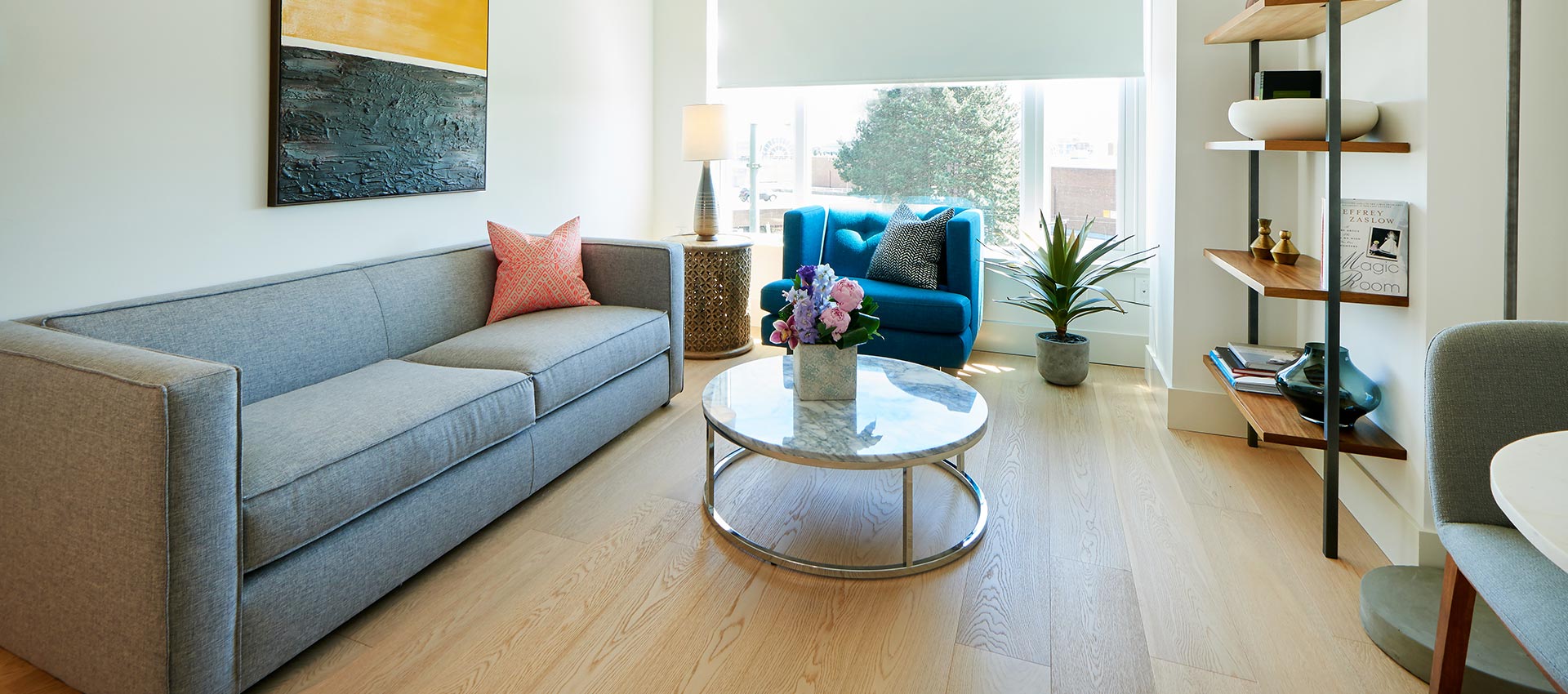 Modern living room in a senior living facility