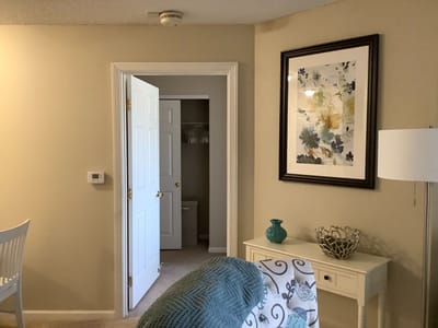 Cozy interior of a resident room with artwork