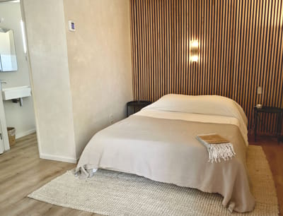Well-lit interior of a private resident room