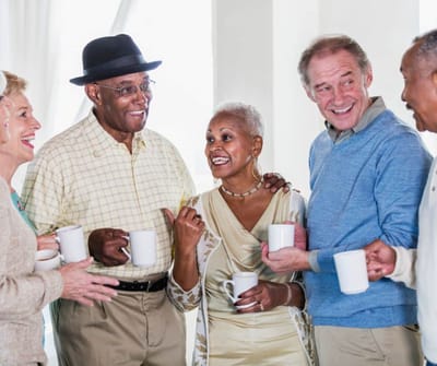 Group of residents enjoying coffee and conversation