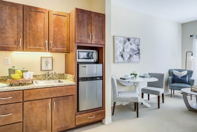 Cozy kitchenette area in a resident suite