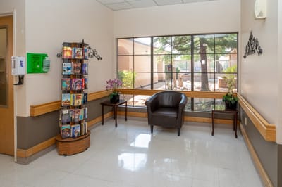 Interior view of a common area with seating