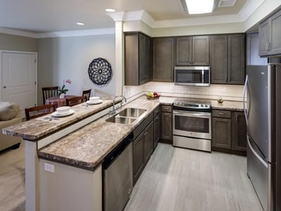 Modern kitchen in a retirement community apartment