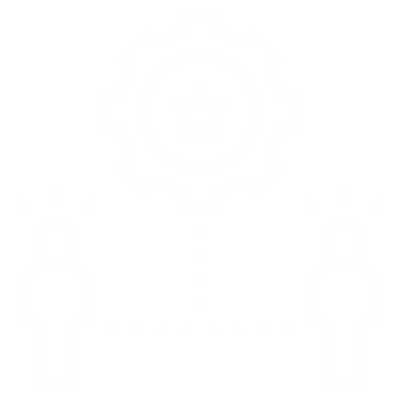 Abstract graphic with gears and people.