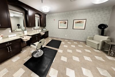 Interior view of a hair salon in the facility