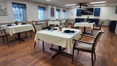 Dining area with tables set for meals