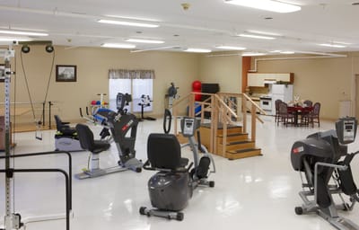 Interior fitness area with exercise equipment