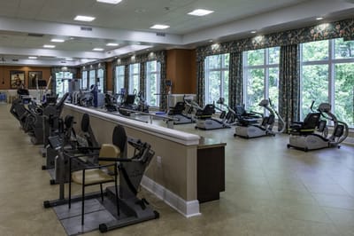 Interior view of a gym with exercise equipment