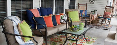Comfortable outdoor seating area with colorful cushions