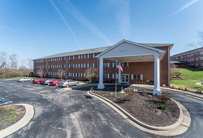 Exterior view of a senior living facility building