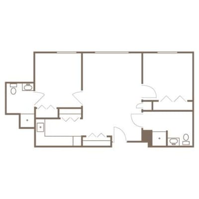 Architectural floor plan of a senior living unit