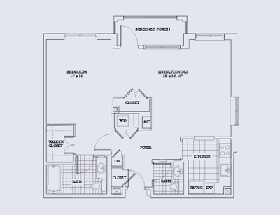 Architectural floor plan of a living unit layout