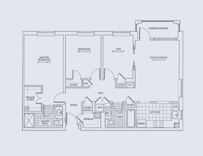 Architectural floor plan of a living unit
