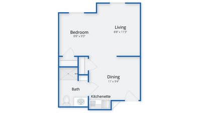 Architectural floor plan of a small living space