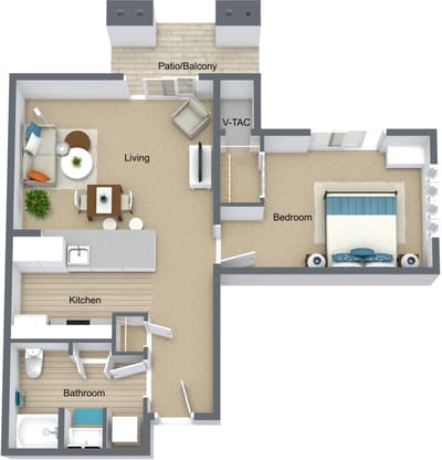 Clear architectural floor plan of a living unit