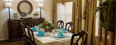 Cozy dining area with a beautifully set table