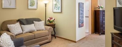 Cozy interior living space with sofa and decor