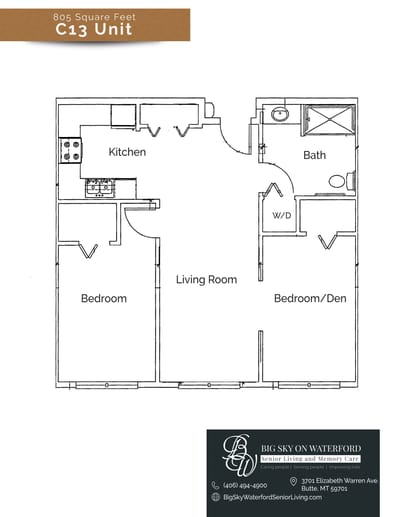 Architectural floor plan for a senior living unit