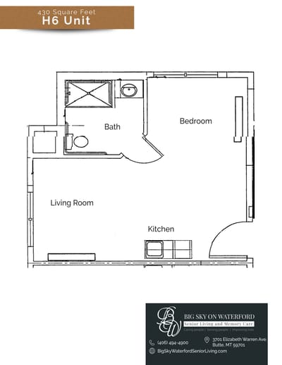Floor plan of H6 unit with labeled rooms