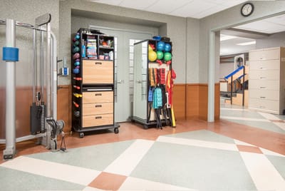 Interior view of a fitness area with exercise equipment