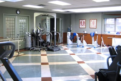 Rehabilitation gym with exercise equipment