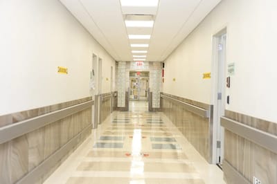 Bright hallway inside a healthcare facility