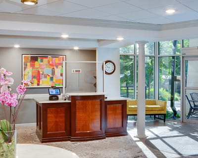 Reception area with a welcoming design and plants