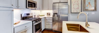 Modern kitchen interior with stainless appliances