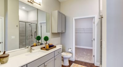 Bright bathroom with modern fixtures and decor