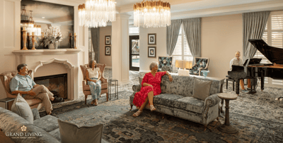 Residents enjoying a common area in a senior living facility