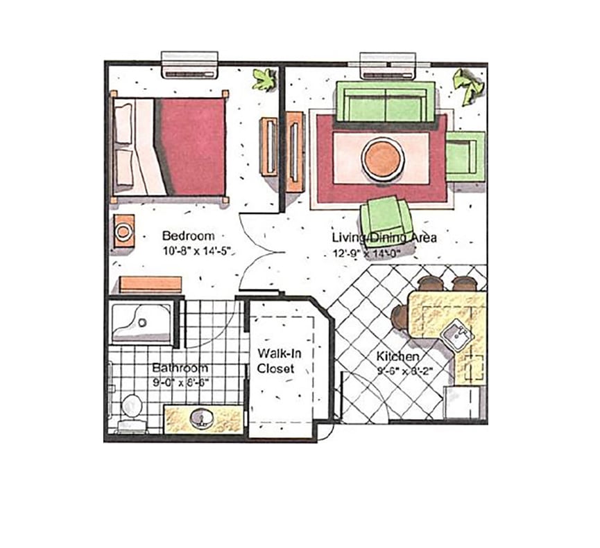 Architectural floor plan of a resident unit