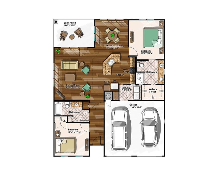 Architectural floor plan of a senior living unit