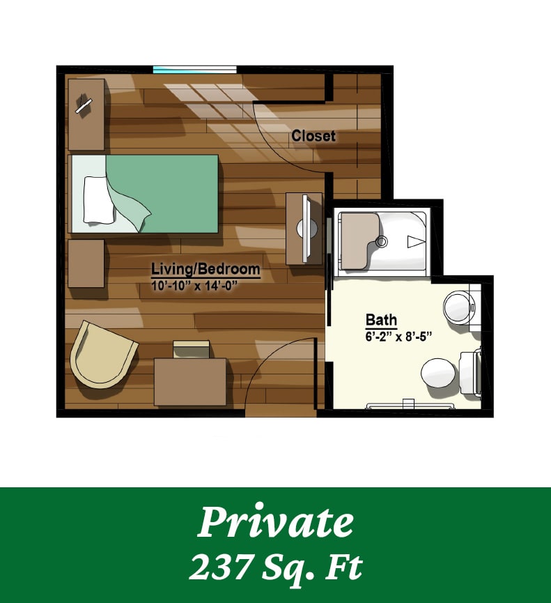 Floor plan of a private resident room