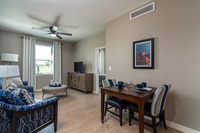 Cozy living area in a senior living apartment