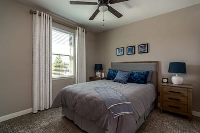Cozy bedroom with modern decor and natural light