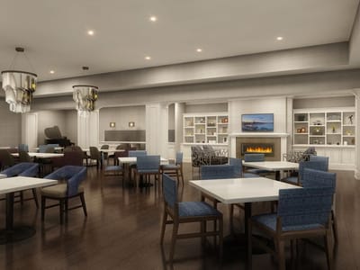Stylish common area with seating and decorative elements