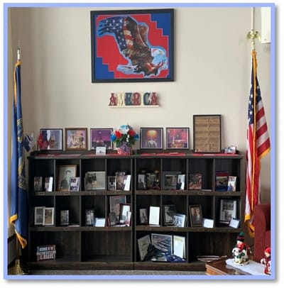 Decorative display with an eagle and American flags
