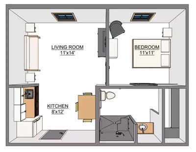 Architectural floor plan of a living space layout