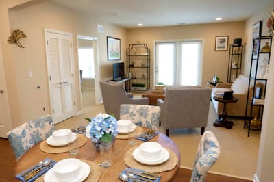 Bright interior common area with modern furnishings
