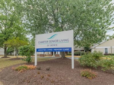 Building sign of Charter Senior Living of Bowie outdoors