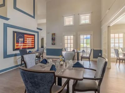 Bright dining area with well-set tables