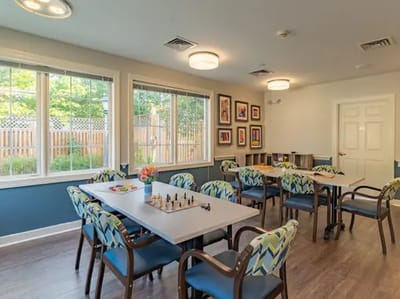 Activity room with tables set for games