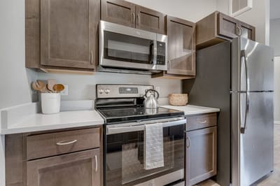 Modern kitchen with stainless steel appliances