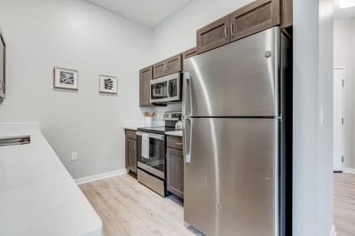 Modern kitchen with stainless steel appliances