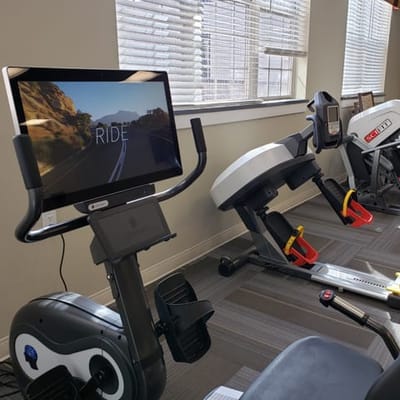Exercise equipment in a fitness area