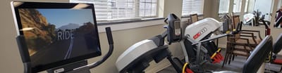 Interior fitness area with exercise equipment